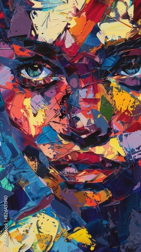 Wallpaper Mural Vibrant oil painting of a face with expressive brush strokes and rich textures Torontodigital.ca