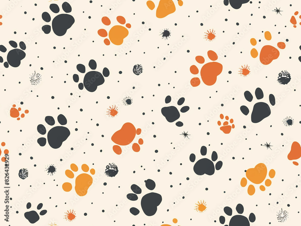 A colorful pattern of paw prints background. The paw prints are of different colors and sizes, creating a lively and playful atmosphere. A colorful pattern of paw prints background. The paw prints are of different colors and sizes, creating a lively and playful atmosphere.