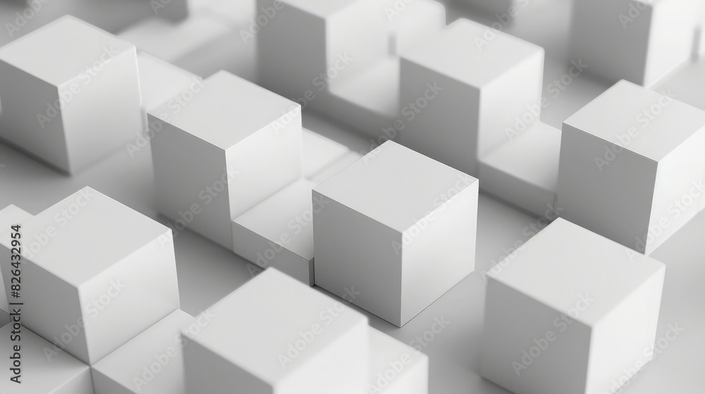 Soft gray background with a unique arrangement of white cube boxes for wallpaper. Soft gray background with a unique arrangement of white cube boxes for wallpaper.