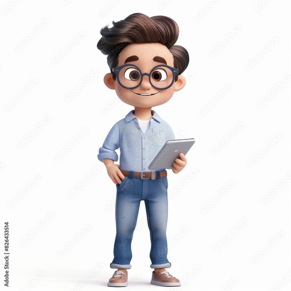 3D Male Teacher Holding Tablet With Memoji Face Rendered 3D Male Teacher Holding Tablet With Memoji Face Rendered