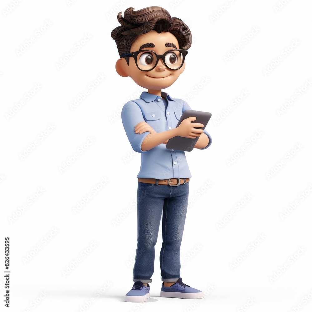 Male Teacher 3D Render Holding Tablet With Memoji Face Male Teacher 3D Render Holding Tablet With Memoji Face