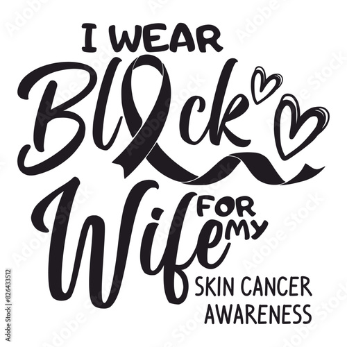 lettering skin cancer vector image, black ribbon, EPS 10
