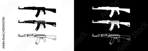 Machine gun icon on a white and black background. Military weapons for protection.