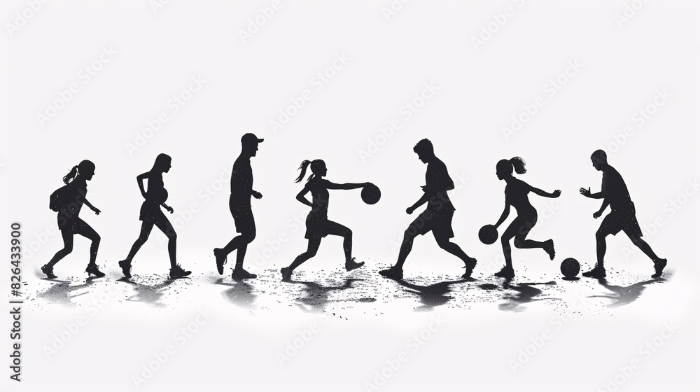 Silhouettes of people running on a white background Silhouettes of people running on a white background