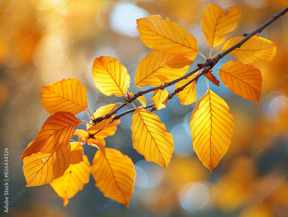 Bright Orange Autumn Leaves on Branch Bright Orange Autumn Leaves on Branch
