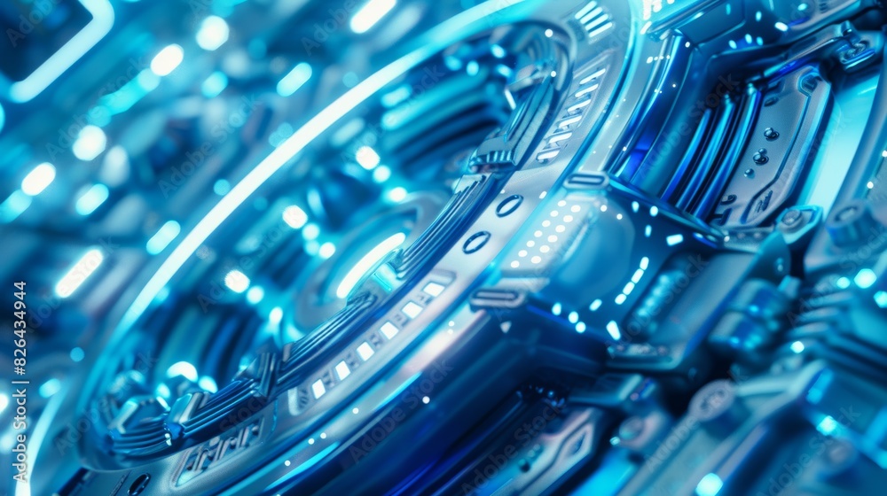 Fototapeta premium High-tech digital and circuitry imagery with a blue neon glow, symbolizing advanced technology