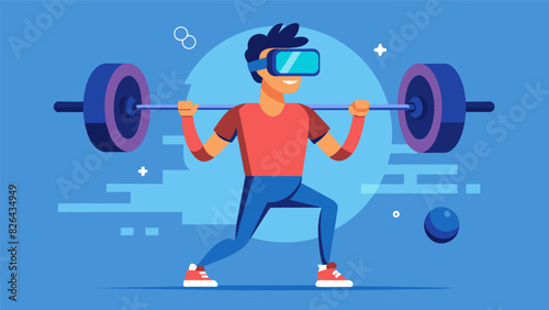 With each rep the virtual weights become heavier challenging the user to really push their limits in this tingedge immersive VR strength training. Vector illustration