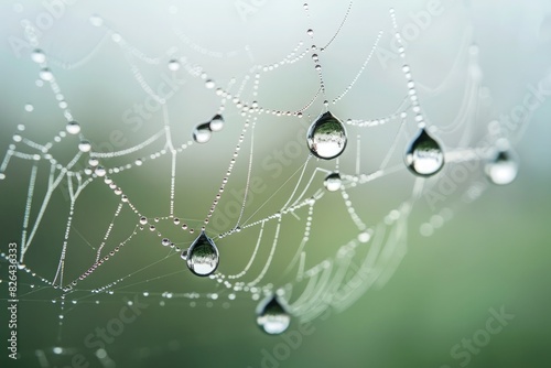 A series of raindrops clinging to a spiderweb  their delicate balance a testament to the beauty of nature s design.