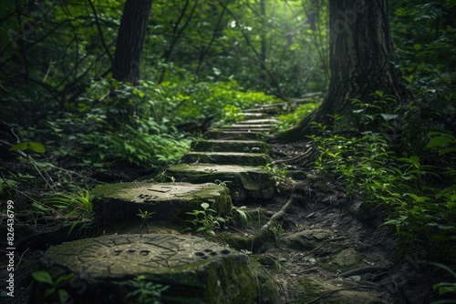 A series of footsteps leading into a dense forest  their path a mystery waiting to be explored.