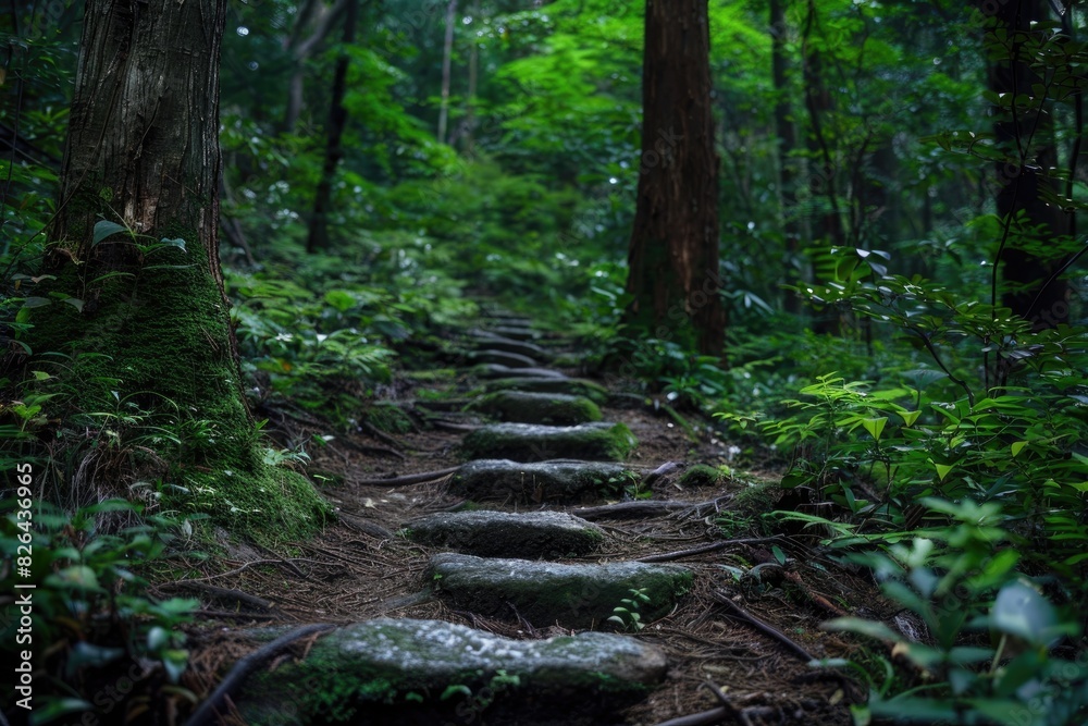 A series of footsteps leading into a dense forest, their path a mystery waiting to be explored.