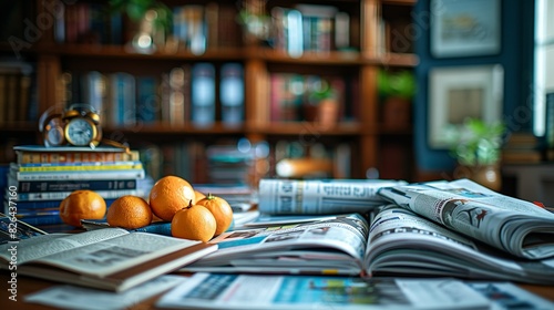 Financial newspapers and magazines scattered on a desk, indicating staying informed and updated on market trends. photo