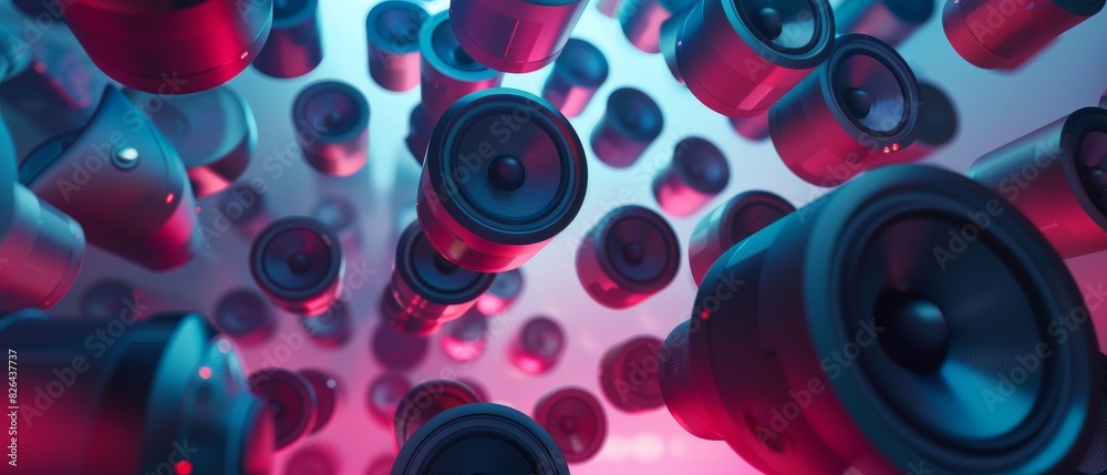 A bunch of speakers are shown in a close up A bunch of speakers are shown in a close up