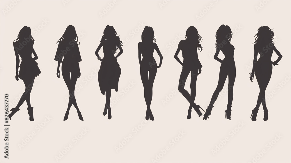 Vector silhouette set of people in various poses on a white background