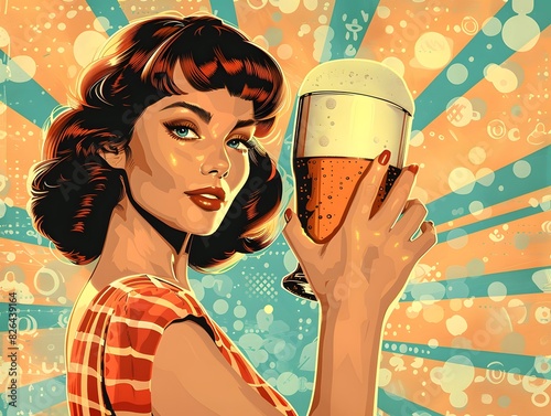 girl with beer mug vintage Pop Art style