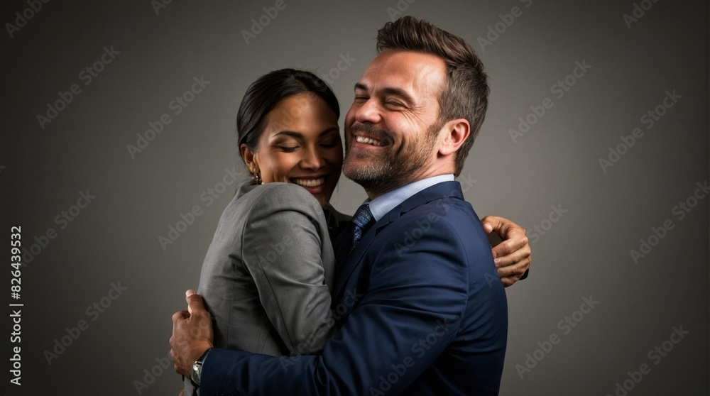 Romantic business couple embracing in office environment Romantic business couple embracing in office environment