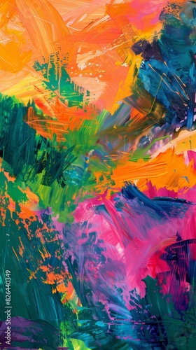 Colorful abstract acrylic painting with vivid strokes and dynamic patterns