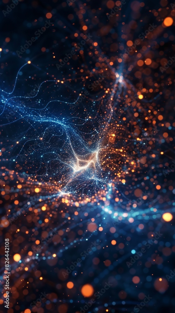 Sparkling nodes and interconnected lines against a dark, cosmic backdrop Sparkling nodes and interconnected lines against a dark, cosmic backdrop