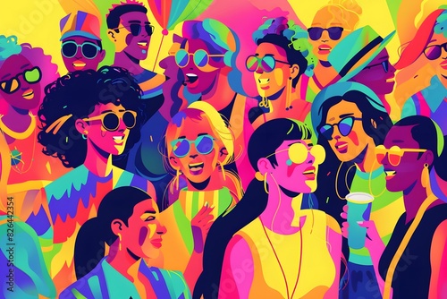 LGBTQ+ cultural experiences: Design a visual of LGBTQ+ cultural experiences, featuring diverse individuals participating in events, festivals, and activities that celebrate queer history and identity