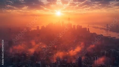 Embracing the Energy of New Beginnings Dramatic Sunrise over Bustling Metropolis Symbolizing Opportunities and Growth description This breathtaking
