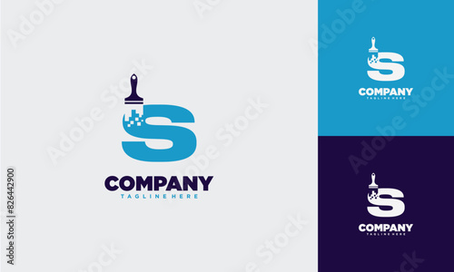 Paint Tech digital Letter S Logo Template Design Vector, Design Concept, Creative Symbol	