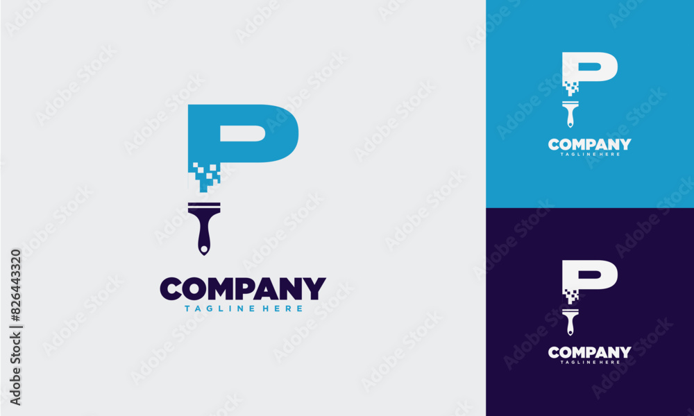 Paint Tech digital Letter P Logo Template Design Vector, Design Concept, Creative Symbol Paint Tech digital Letter P Logo Template Design Vector, Design Concept, Creative Symbol