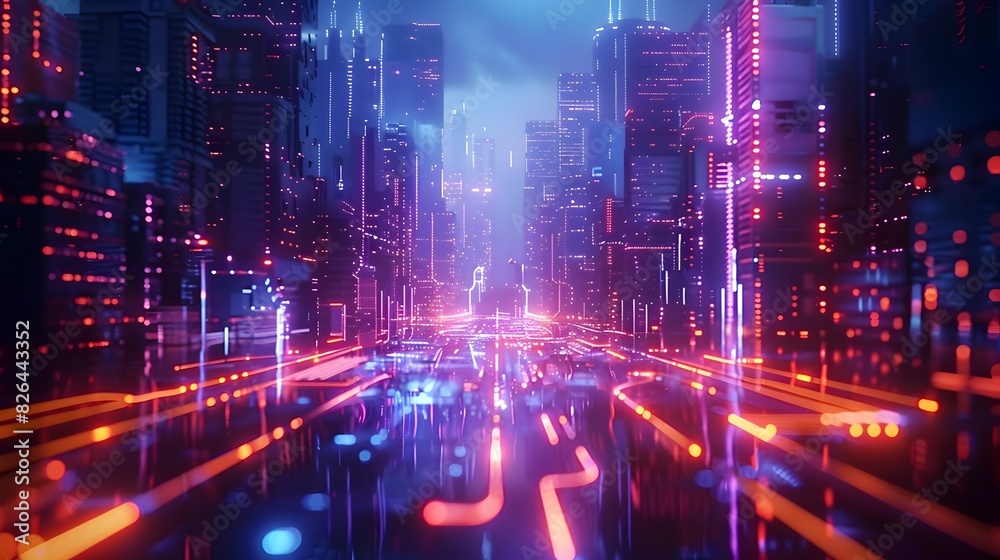 Fototapeta premium Dazzling Futuristic Neon Cityscape for Digital Advertising and Product Presentation