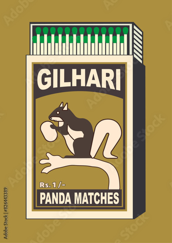 Marmot, Flying Squirrel, Tree Squirrel, Striped Squirrel illustration in Matchbox art and matches vector. Vintage and antique matchbox packaging design illustration. retro style packaging. old style