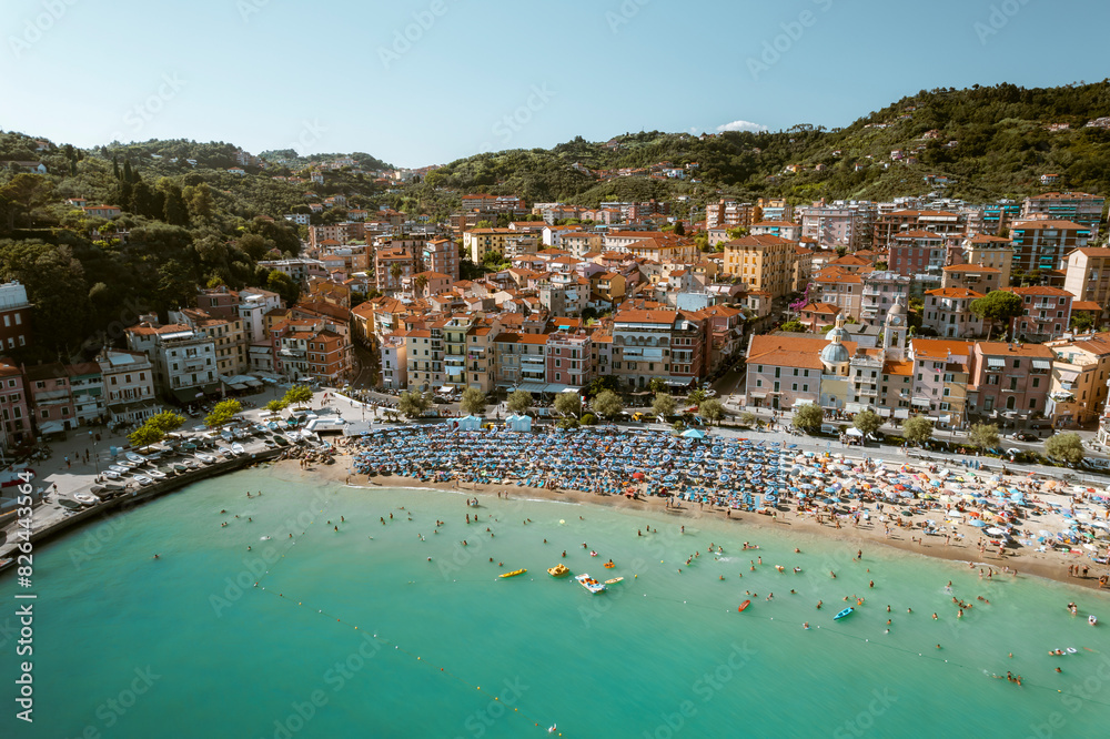 Aerial view of old town and beautiful coastline of San Terenzo Beach, Lerici, Italy. Aerial view of old town and beautiful coastline of San Terenzo Beach, Lerici, Italy.