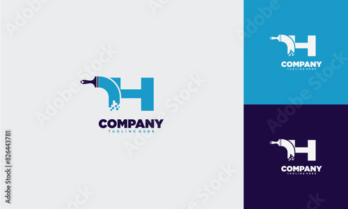 Paint Tech digital Letter H Logo Template Design Vector, Design Concept, Creative Symbol	