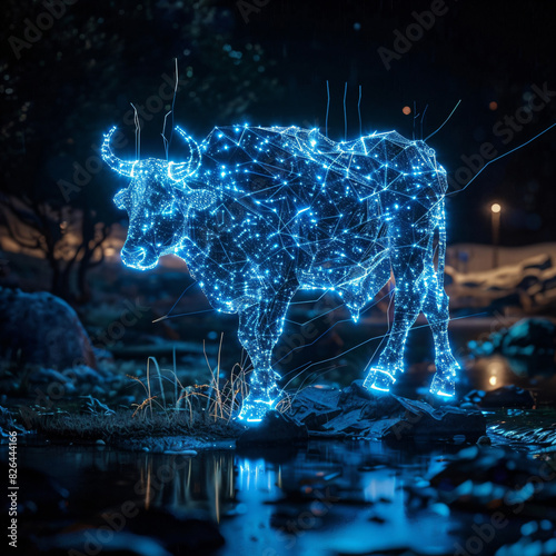 A blue glow ox in a nightscape with bold outline photo