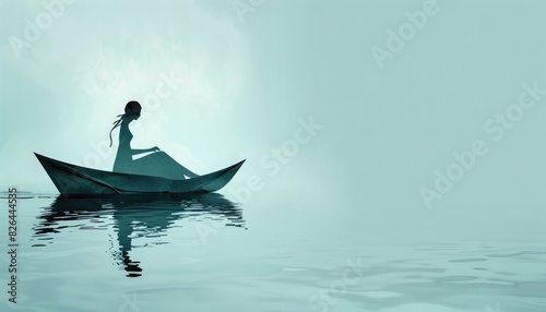 A paper woman enjoys a serene boat ride, gliding along the tranquil waters with effortless grace.