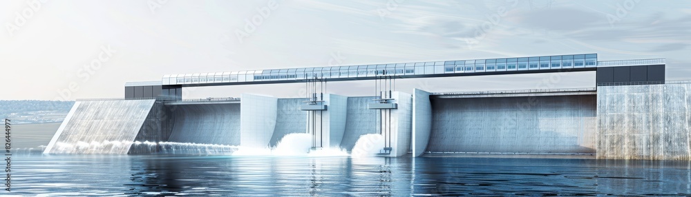 Hydroelectric power plant dam with flowing water, sustainable energy, renewable electricity generation, isolated on white background, copy space, eco-friendly infrastructure, high resolution Hydroelectric power plant dam with flowing water, sustainable energy, renewable electricity generation, isolated on white background, copy space, eco-friendly infrastructure, high resolution