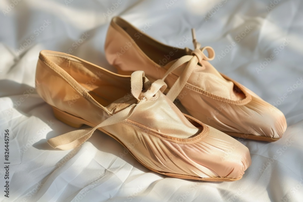 A pair of elegant ballet shoes, embodying grace and poise. A pair of elegant ballet shoes, embodying grace and poise.