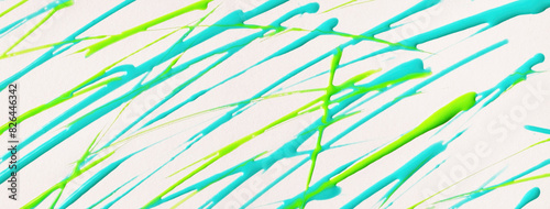 Thin green and cyan lines drawn on white background. Abstract art backdrop with turquoise brush stroke. © nikol85