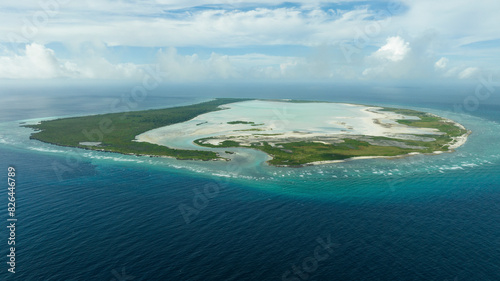 Aerial view of Astove atoll in lagoon, Outer Islands, Seychelles. photo