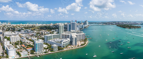 Aerial view of high skyscrapers and beautiful water, Miami Beach, Florida, United States. photo