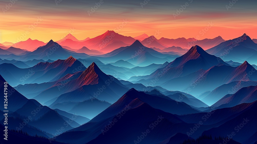 custom made wallpaper toronto digitalMinimalist pattern with stylized mountain peaks forming geometric shapes, set against a gradient sky, combining natural beauty with modern design.