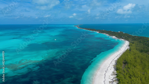 Aerial view of Rose Island with boat, Nassau, New Providence, The Bahamas.