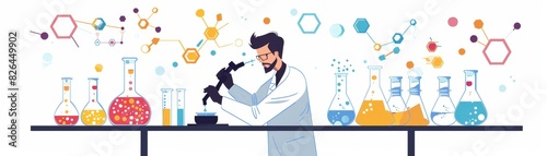 Chemist researcher conducting an experiment with colorful chemicals, lab setting, isolated on white background, professional, copy space, high resolution, scientific discovery