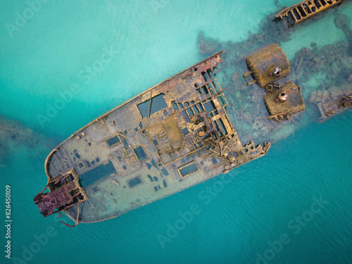 Aerial view of Tangalooma Wrecks in Moreton Bay, Moreton Island, Queensland, Australia. photo