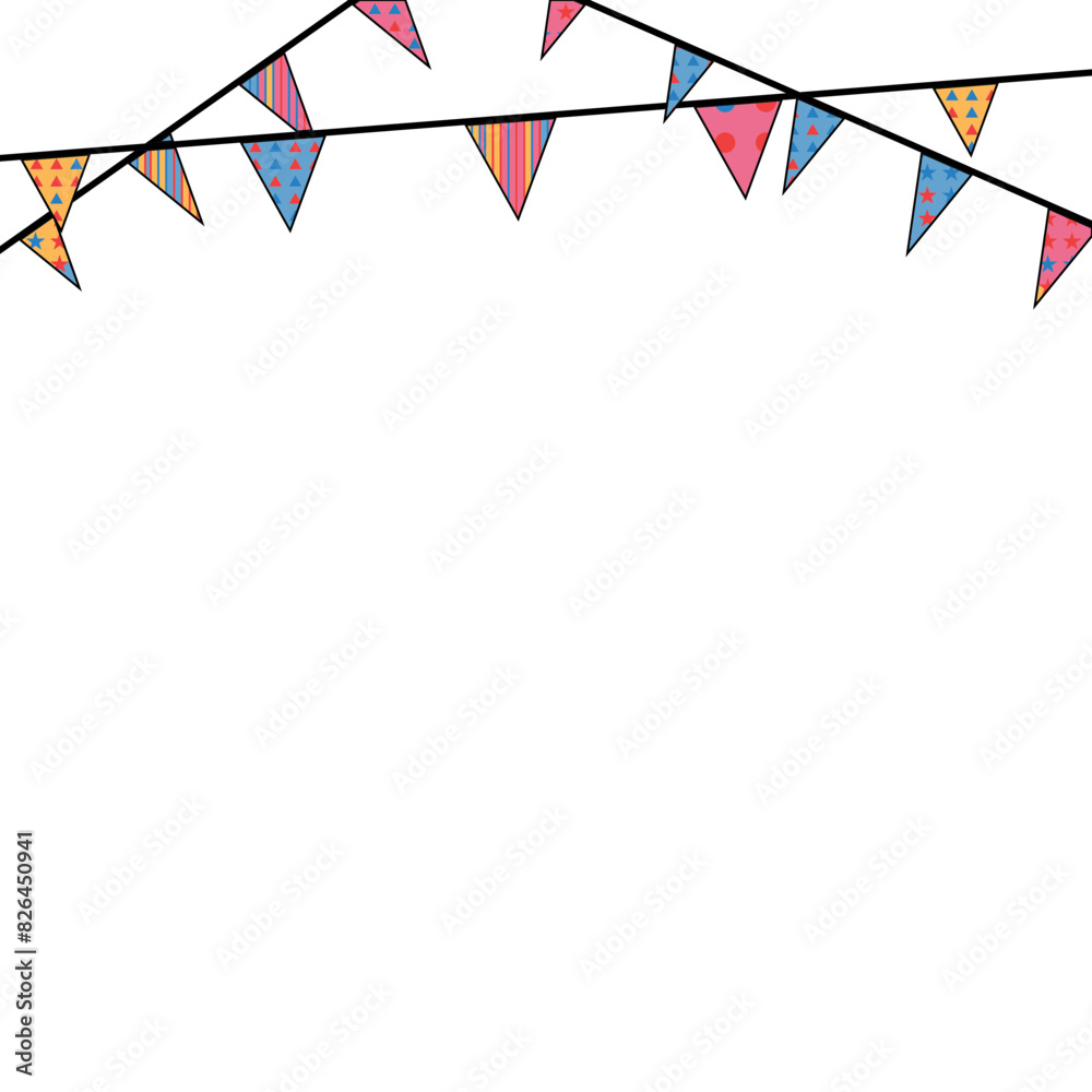 Fototapeta premium Concept of holiday, multicolor flags hanging on the line.