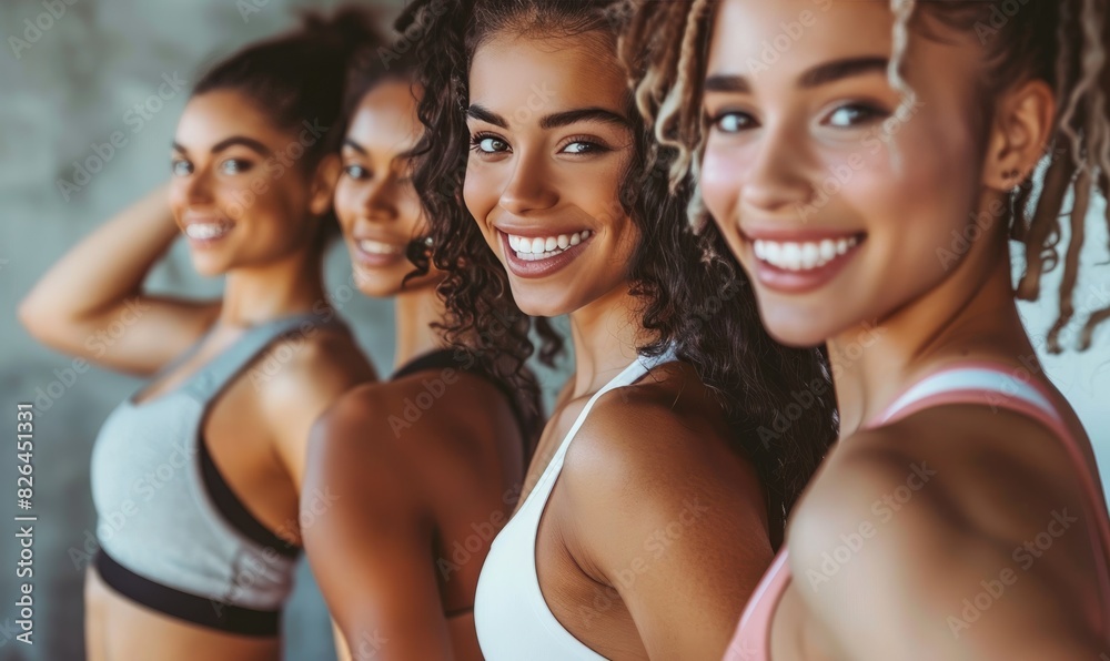 Smiling athletic beautiful women in fitness studio Smiling athletic beautiful women in fitness studio