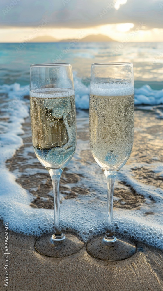 Champagne toast by the sea at sunset Champagne toast by the sea at sunset
