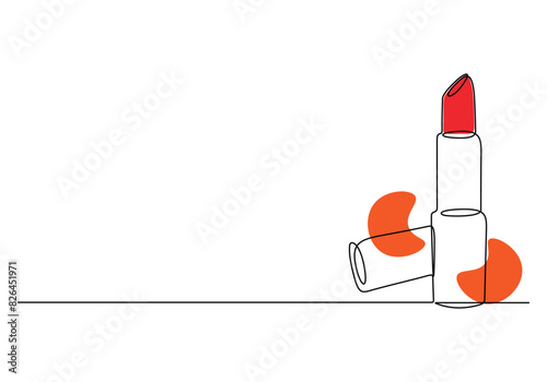 Continuous one line drawing of lipstick icons set. Minimal design, make up print, cosmetic banner, card, poster, brochure, beauty logo. Vector illustration