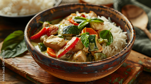 Authentic Thai Green Curry Dish Served in a Ceramic Bowl – Traditional Southeast Asian Cuisine Presentation