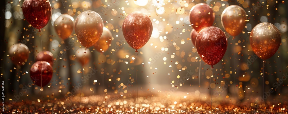 Glowing balloons and confetti celebration background Glowing balloons and confetti celebration background