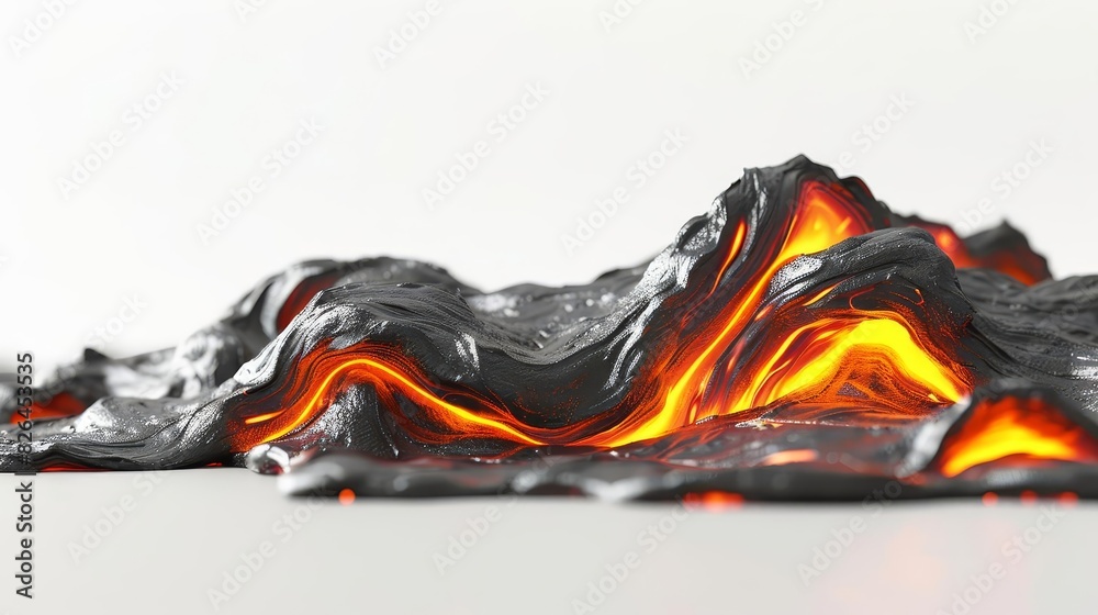 Fototapeta premium molten lava flow isolated on white background volcanic activity concept