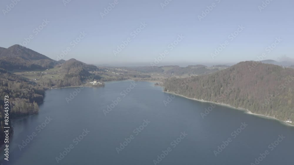 Aerial View of Fuschlsee in Autumn, Scenic Lake in Salzburg, Austria, D-Log Aerial View of Fuschlsee in Autumn, Scenic Lake in Salzburg, Austria, D-Log