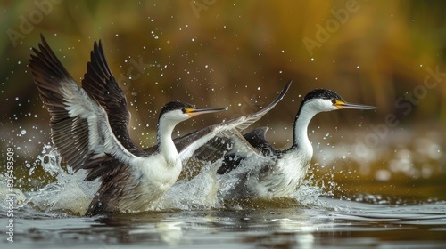 Western Grebes Performing a Water Ballet photo