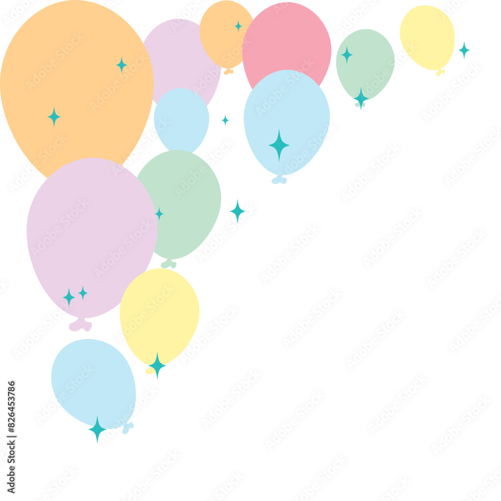 Naklejka premium Colorful festive background with balloons and sparkling stars
